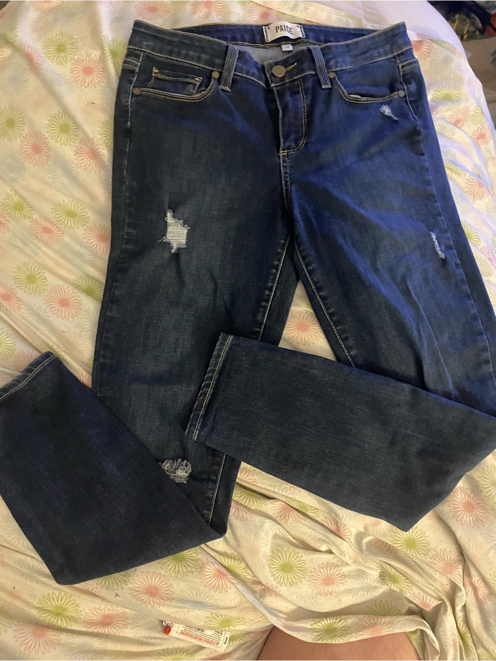 PAIGE Dark Blue Distressed Skinny Jeans